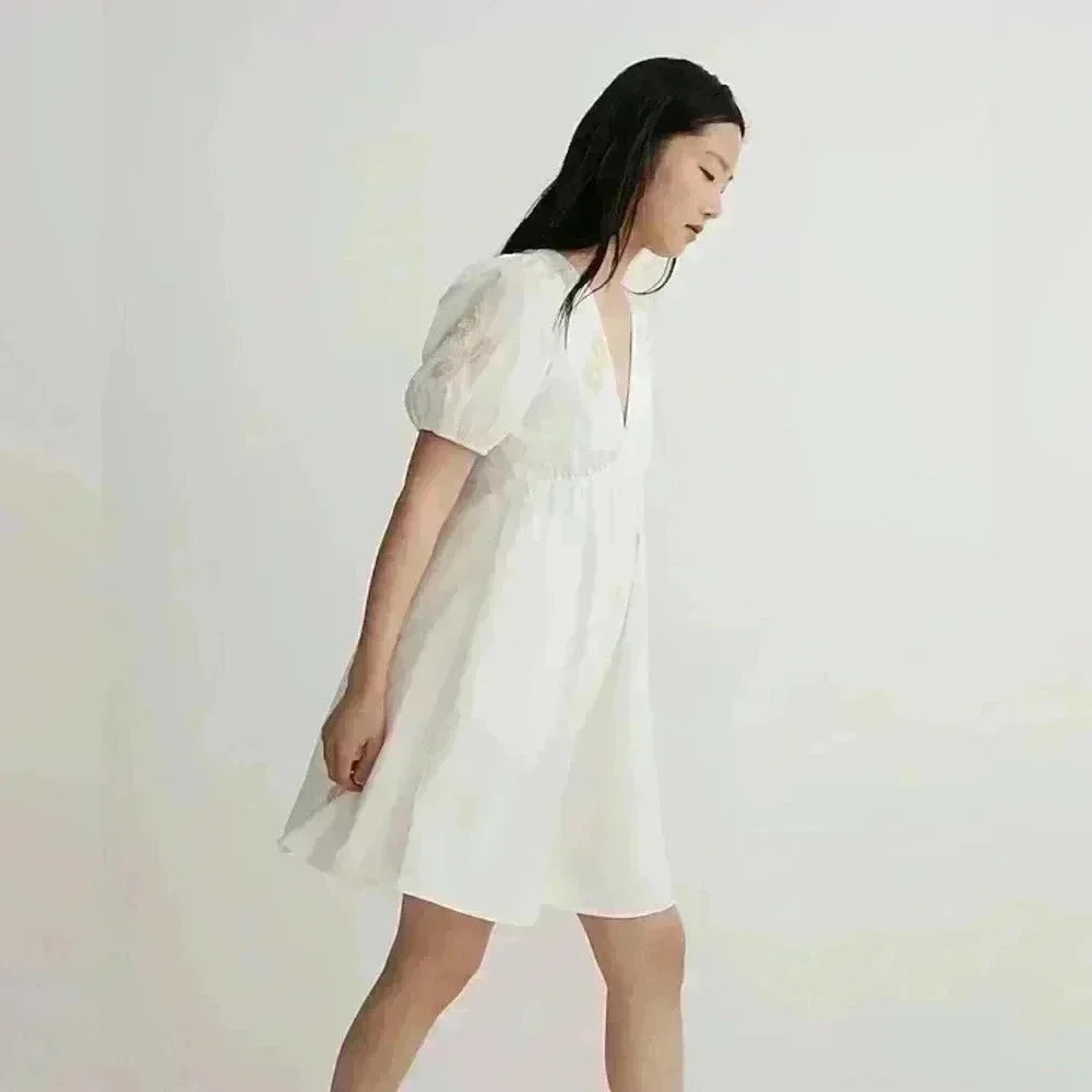 SOLD Madewell Annamarie Embroidered Mini Dress | White & Beige | Women’s Size 0 - Picture 4 of 16